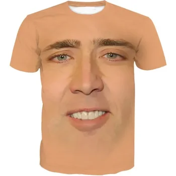 Забавная футболка с изображением лица Николаса Кейджа для мужчин, футболки с 3D-юмористическим принтом, модные крутые детские топы, женская одежда