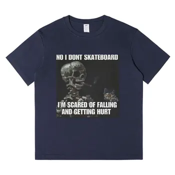 Забавно, Нет, я не Катаюсь на скейтборде, я Боюсь Упасть И пораниться, Футболка с изображением Скелета, Мужская Винтажная Готическая футболка С коротким рукавом Изображение 2
