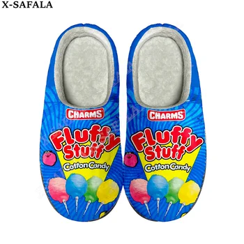Забавные конфеты, домашние хлопчатобумажные тапочки с 3D-принтом, мужские и женские сандалии, плюшевая повседневная обувь, сохраняющая тепло, Термальные тапочки-5 Изображение 2