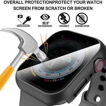 Защитное Стекло + чехол для Apple Watch 45 мм 41 мм 44 мм 40 мм Закаленная Защита экрана от Подглядывания Для iWatch9 8 7 6 5 4 SE Cover Изображение 2