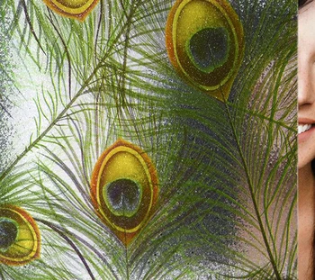 Зеленая пленка для окон из павлиньих перьев, пленка для домашнего декоративного стекла, статические наклейки без клея, 45 см, 90 см Изображение 2