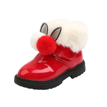Зимние детские кожаные ботинки для девочек 2024 года, плюшевые милые детские зимние ботинки на открытом воздухе с мехом, Водонепроницаемая нескользящая обувь для малышей