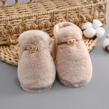 Зимние утолщенные плюшевые чехлы для ног новорожденных и детей младшего возраста с мягкой подошвой, передняя обувь для младенцев Изображение 2