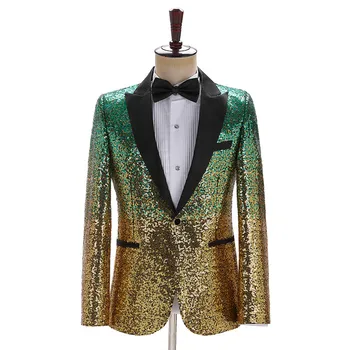 Золотой и зеленый блейзер с блестками, мужской костюм, Черный двухцветный модный смокинг, мужские куртки с блестками, фестиваль