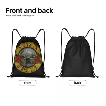 Изготовленная на заказ сумка с логотипом Guns N Roses Bullet на шнурке для тренировок, рюкзаки для йоги, Женские, мужские рюкзаки для спортзала из тяжелого металла Изображение 2