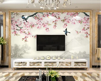 Изготовленные на заказ обои Китайская магнолия цветы и птицы высокого класса гостиная телевизор диван фон настенная декоративная живопись фрески