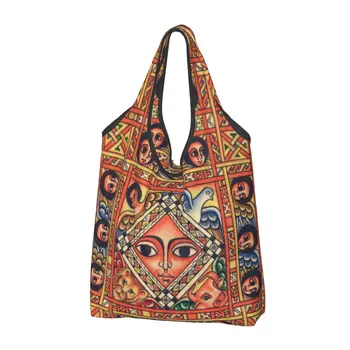 Изготовленные На Заказ Хозяйственные Сумки Эфиопского Древнего Искусства Женские Портативные Сумки Большой Емкости Для Продуктовых Покупок Tote Bag
