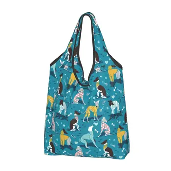 Изготовленные на Заказ Хозяйственные Сумки Greyhound Dogwalk Для Женщин, Портативные Продуктовые Сумки Большой Емкости Для Уиппета Sihhound Dog Tote Shopper Bag