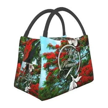 Изолированные сумки для ланча с острова Реюньон для женщин, яркие и сменные термоохладители Hibiscus, Ланч-боксы для еды для работы и путешествий