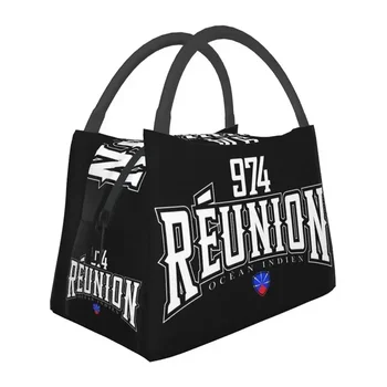 Изолированные сумки для ланча с острова Реюньон для женщин, яркие и сменные термоохладители Hibiscus, Ланч-боксы для еды для работы и путешествий Изображение 2