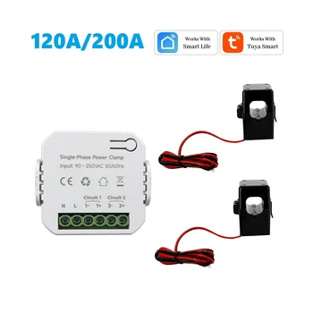 Интеллектуальный WiFi-счетчик энергии Tuya 200A с 2-кратным трансформатором тока, зажим для контроля мощности 90-250 В, кВт-ч, Статистика электроэнергии Изображение 2