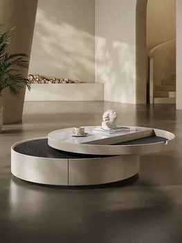 Итальянский минималистичный вращающийся журнальный столик для домашних размеров, легкая роскошь, журнальный столик в гостиной в современном минималистичном стиле