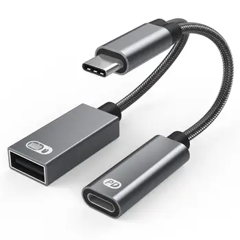 Кабель C OTG, адаптер для телефона, 3 порта, концентратор 2 в 1, USB для двойной зарядки PD Type-C, провод для передачи данных для Macbook