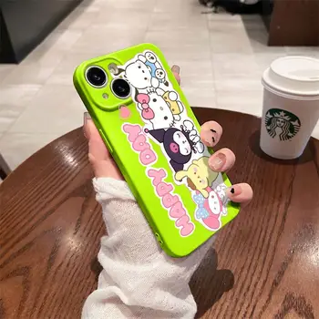 Каваи Санрио Apple Чехол Для Телефона Kuromi Hello Kitty Pochacco My Melody Милый Аниме для Iphone 15Pro Drop-Proof Case Y2K Детские Игрушки