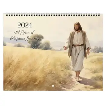 Календарь Иисуса Христа на 2024 год Календарь-плакат с Иисусом, Вдохновляющий Художественный календарь для декора стен, Календарь-планировщик на тему Иисуса на 12 месяцев