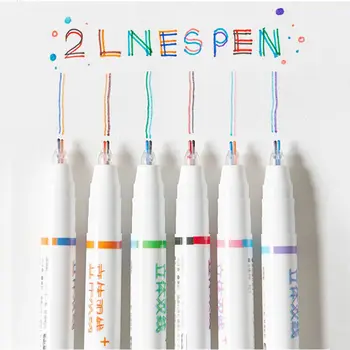 Канцелярские принадлежности для скрапбукинга, Канцелярские принадлежности, дневник, художественные маркеры, Двухлинейная цветная ручка, ручки для рисования, двухцветная линейная гелевая ручка Изображение 2