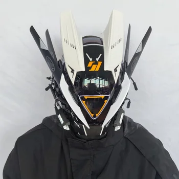 Киберпанковский шлем со светодиодной подсветкой, технологичная одежда, маска робота, маска Шиноби-самурая, мужской косплей, Киберпанковский технический шлем, футуристическая броня для Изображение 2