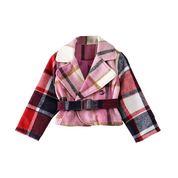 Клетчатая куртка для маленьких девочек, пальто, верхняя одежда, осень-зима, теплая одежда, Фланелевая одежда Изображение 2