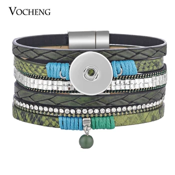 Кожаный браслет с подвесками Vocheng, магнитный Браслет с кристаллами, ювелирные изделия на пуговицах 18 мм, 2 цвета NN-604