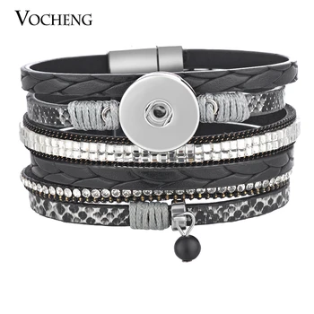 Кожаный браслет с подвесками Vocheng, магнитный Браслет с кристаллами, ювелирные изделия на пуговицах 18 мм, 2 цвета NN-604 Изображение 2