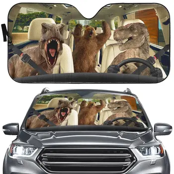 Козырек на лобовое стекло с динозавром Angry Bear для автомобиля с водителем-тираннозавром, Солнцезащитный козырек на переднее стекло, защищающий от ультрафиолета, сохраняющий прохладу автомобиля, Динозавры