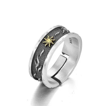 Кольцо с подсолнухом в стиле ретро, аксессуары для мужского пальца, Регулируемое Индивидуальное Мужское кольцо, ювелирные изделия из стерлингового серебра 925 пробы, подарок для Bpyfriend