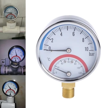 Компактный манометр 0-10 Бар, монитор температуры, термометр 0-120 ℃, Резьба G1 / 4, Тип циферблата давления, Полезный