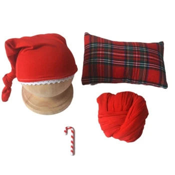 Комплект одежды для фотосъемки новорожденных в рождественской тематике, шляпа с оберткой и костылем/подушка Прямая поставка