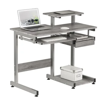 Комплектный компьютерный рабочий стол, серый стоячий стол с регулируемой высотой