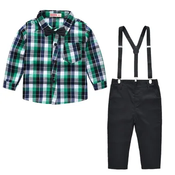 Комплекты джентльменской одежды для мальчиков 2022 года, весенние детские официальные костюмы, рубашка с длинным рукавом + брюки на подтяжках, комплекты повседневной одежды для мальчиков Изображение 2
