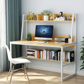 Компьютерный стол Tribesigns с клеткой, домашний офисный стол 47 дюймов, компактный дизайн с книжной полкой для небольших помещений