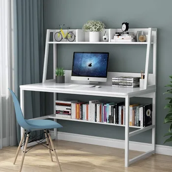 Компьютерный стол Tribesigns с клеткой, домашний офисный стол 47 дюймов, компактный дизайн с книжной полкой для небольших помещений Изображение 2
