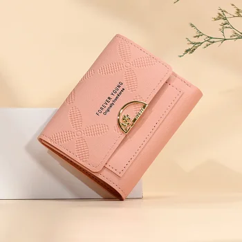 Корейская версия женского маленького кошелька, короткий простой студенческий кошелек с несколькими картами, модный нишевый дизайн, сумка для карт с нулевым кошельком. Изображение 2