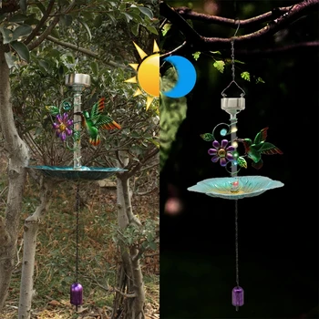 Кормушка для диких птиц на открытом воздухе - Подвесные кормушки для птиц с Декоративным светодиодным ландшафтным освещением на солнечных батареях, Отличная производительность Изображение 2