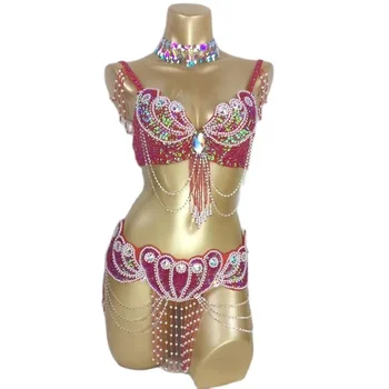 Костюм для танца живота, костюм для выступления 2023, бюстгальтер ручной работы и пояс, Карнавальный костюм для самбы, женская индийская одежда, сексуальная
