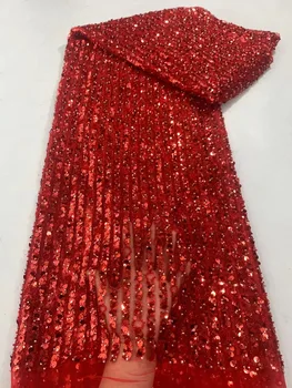 Красная Африканская Кружевная Ткань С Блестками 2023, 5 Ярдов, Высококачественная Французская Нигерийская Кружевная Ткань Для Жениха Для Пошива Свадебного Платья Wp218-2