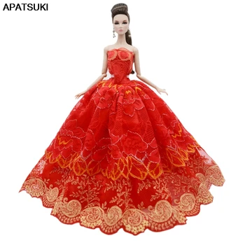 Красное кружевное свадебное платье для куклы Барби, модная кукольная одежда, благородное вечернее платье принцессы для кукол 1/6 BJD, аксессуары