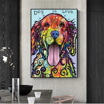Красочная современная картина на холсте с собакой, поп-абстрактные плакаты и принты, настенная художественная картина Cuadros для гостиной, подарок для домашнего декора