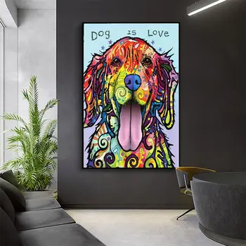 Красочная современная картина на холсте с собакой, поп-абстрактные плакаты и принты, настенная художественная картина Cuadros для гостиной, подарок для домашнего декора Изображение 2