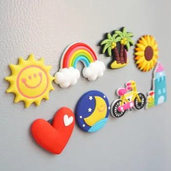 Креативные магниты на холодильник из мягкой резины Sun moon Rainbow, Милый мультяшный замок, цветы любви, магнитные наклейки, детские игрушки, домашний декор Изображение 2