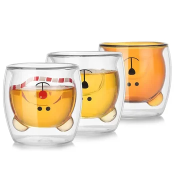Креативные очки в виде животных, кофейная кружка с мультяшным мишкой с двойными стенками, чашка для сока, молока, воды, идеальная стеклянная кружка для чая, латте, эспрессо