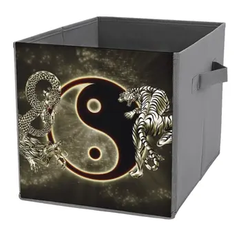 Кубики Для Хранения Yin Yang Dragon Tiger с Ручками Складные Тканевые Ящики Ящик Для Хранения Одежды Корзины для Организации Полок Шкафа