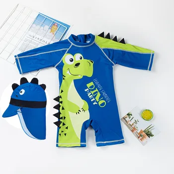 Купальник для мальчика, цельный комбинезон, купальники для мальчиков с динозавром, короткий рукав UPF50, купальный костюм для ребенка, пляжная одежда, купальные костюмы