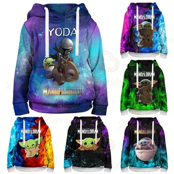 Куртка Disney Baby Yoda Mandalorian, Топы, Одежда для подростков, Милые Детские Толстовки с 3D Принтом, Толстовка с капюшоном Для мальчиков и девочек в стиле Харадзюку