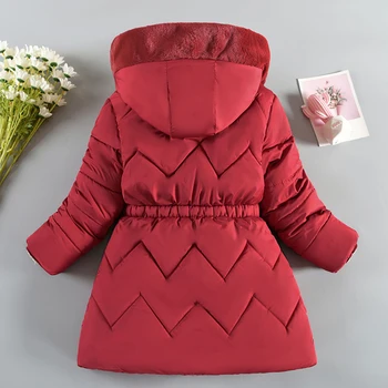 Куртка с бусинами для девочек, плотный утепленный воротник для волос, пальто принцессы с капюшоном на молнии, модная верхняя одежда, детская зимняя новая повседневная одежда Изображение 2
