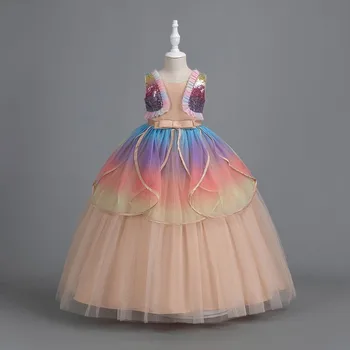 Летнее Элегантное детское платье принцессы для девочек, кружевное платье, детские платья для свадьбы, Дня рождения, вечерние платья из тюля, вечернее платье с бантом и блестками