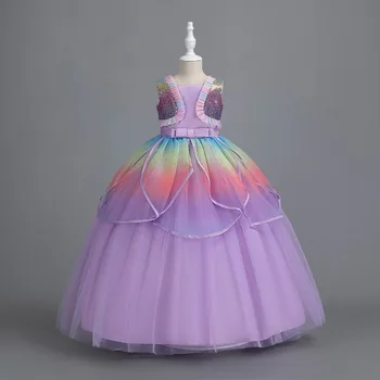 Летнее Элегантное детское платье принцессы для девочек, кружевное платье, детские платья для свадьбы, Дня рождения, вечерние платья из тюля, вечернее платье с бантом и блестками Изображение 2