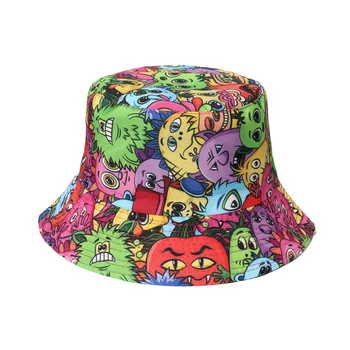 Летние шляпы-ведра, женские Солнцезащитные кепки с цветочным принтом, женская хип-хоп Уличная шляпа от солнца, Рыбацкая Кепка, Женская Панама, Плоская шляпа Изображение 2