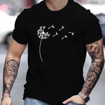 Летняя мужская футболка с коротким рукавом с принтом в виде одуванчика, повседневная одежда из высококачественного хлопка, мужская одежда