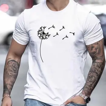 Летняя мужская футболка с коротким рукавом с принтом в виде одуванчика, повседневная одежда из высококачественного хлопка, мужская одежда Изображение 2